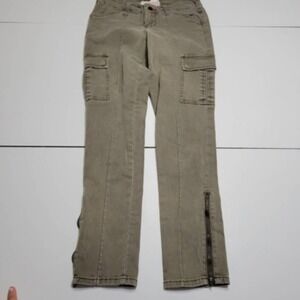 Worn Jeans Womens Cargo Denim Green Stretch Flap Pockets Ankle Zipper 4/27